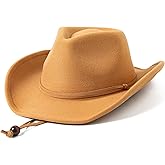 Lanzom Kids Girls Boys Retro Felt Wide Brim Western Cowboy Cowgirl Hat Dress Up Hat with Wind Lanyard
