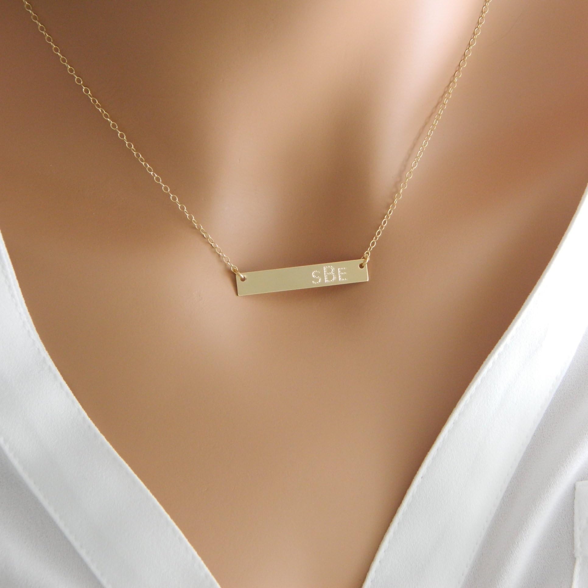 personalized intial bar necklace, gold initial jewelry, mother gift for christmas, horizontal bar with name, silver jewelry, mother necklace