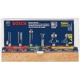 BOSCH RBS006 6-Piece 1/4 in. Shank Carbide-Tipped Multi-Purpose Router Bits Assorted Set with Included Storage Case for Applications in Straight, Trimming, Decorative Edging, Dovetail Joinery