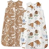 Unnivoll Fleece Baby Sleep Sack 6-12 Months 2.0 Tog Baby Wearable Blanket with 2-Way Zipper Warm Sleeping Sack for Infant Newborn - Medium Brown & White Elephant