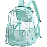 MIRLEWAIY Large Clear Backpack for school Durable See Through PVC Bookbag School Bag Daypack Heavy Duty for Stadium Security Check Travel, Mint Green