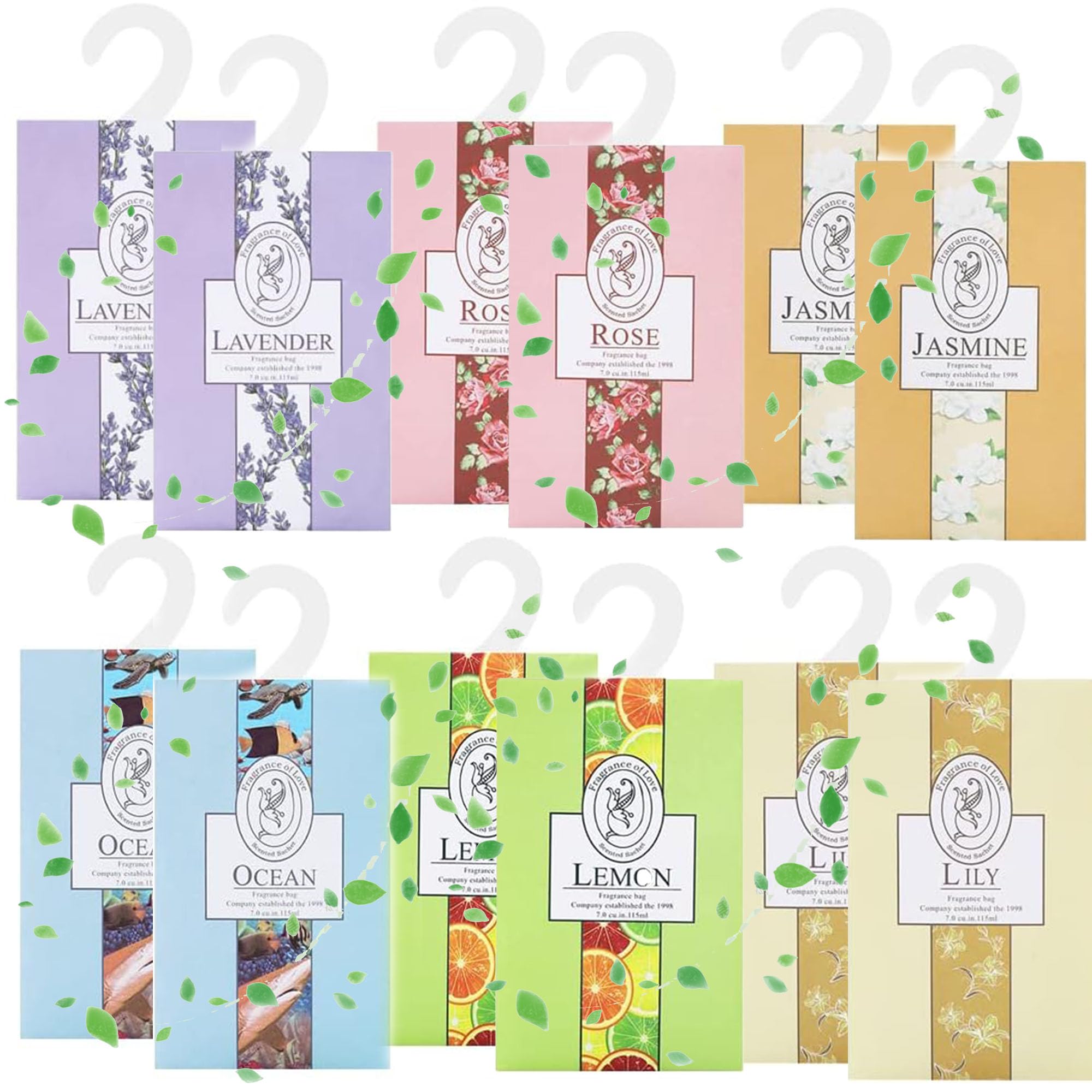 WDEC 12 * 20g Sachets With Hanging Sachets For Wardrobe Closet Room Wardrobe Bathroom Cart, Aromatherapy Bag, Natural Mothproof Agent, Lasting Fragrance (Jasmine, Rose, Lavender, Lily, Ocean，Lemon) — image 1