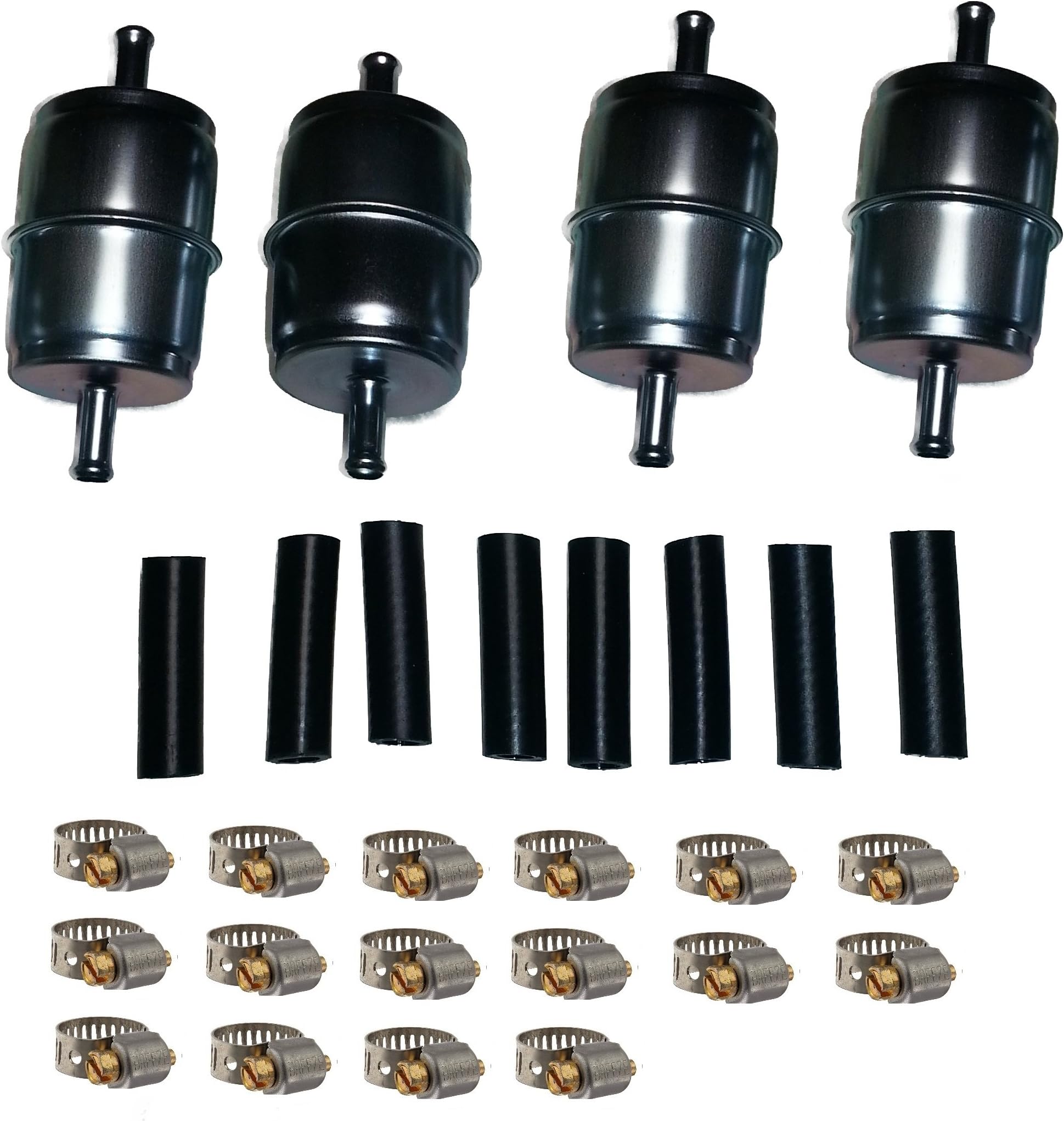 3/8" Primeguard G2 Metal In-Line Fuel Filter Kit Bundled with Size 4 Breeze Clamps and Connector Hose 28 Piece Bundle