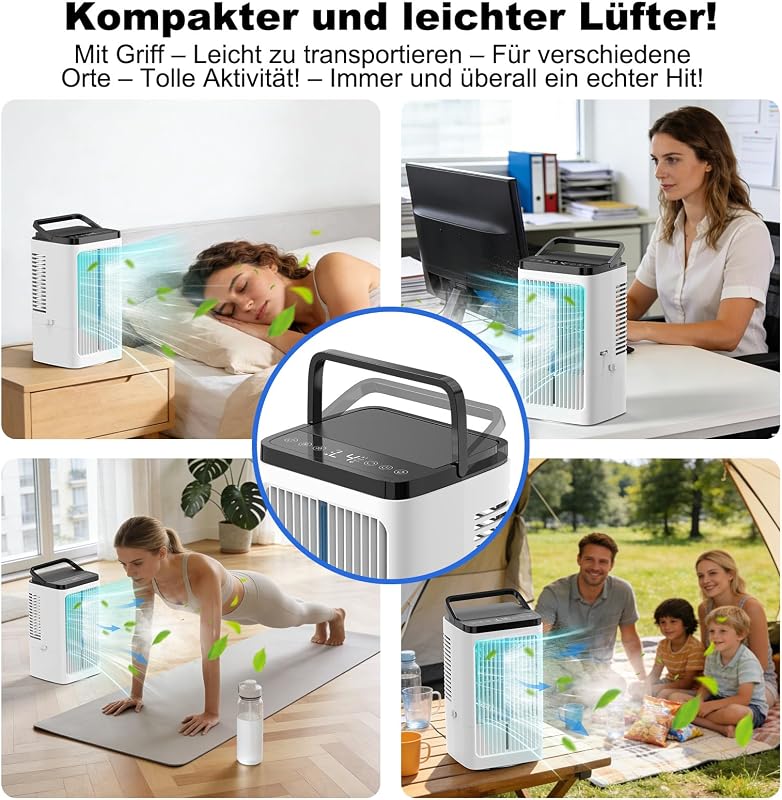 Klimaanlage Mobil, Mini Luftkühler, mit 2 Sprühstufen & 4 Geschwindigkeitsstufen, 1200ml Wassertank, 7 Farben Nachtlicht, 1-8 Stunden Timer, für Schlafzimmer und Büro (Cremeweiß) — Foto 7 von 7