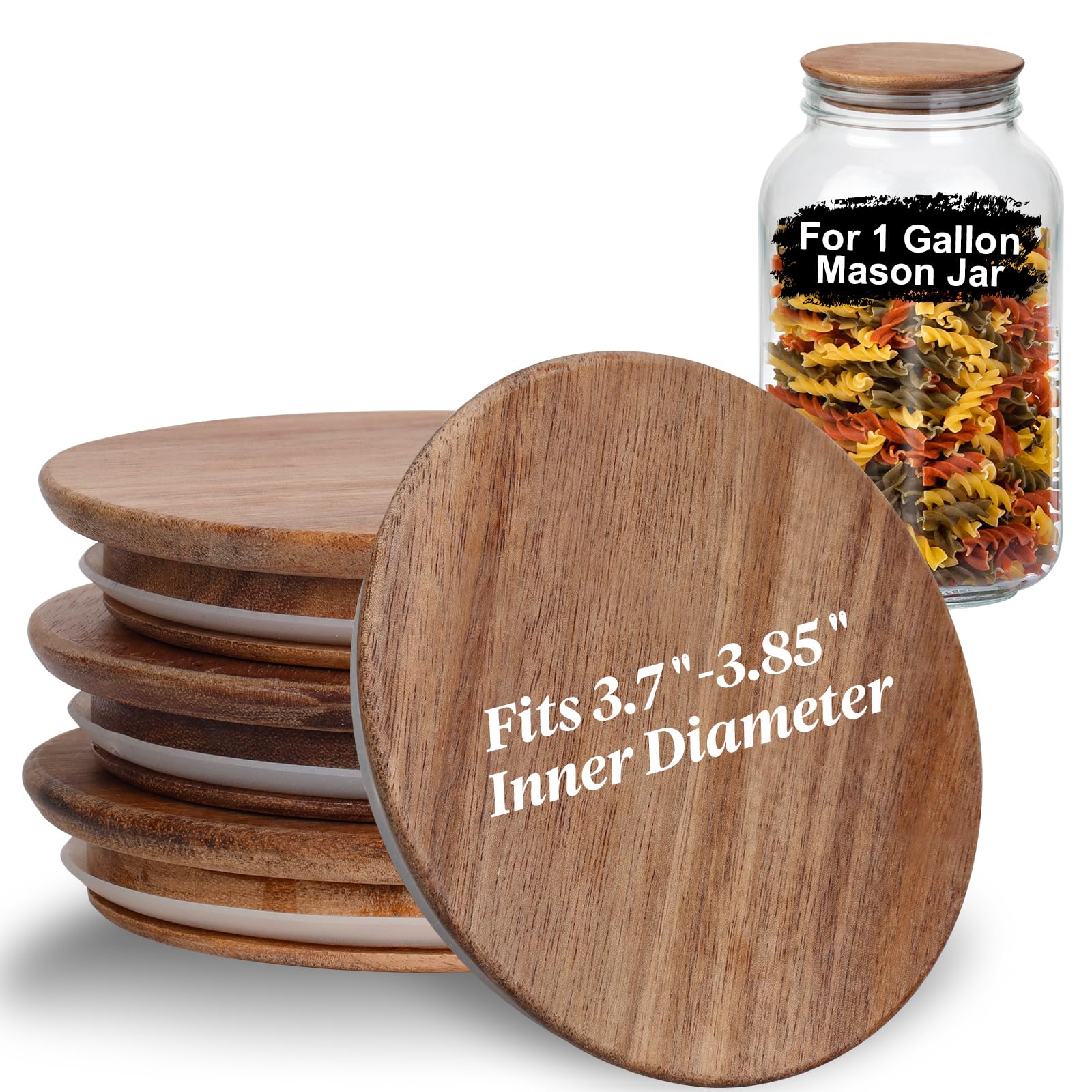 Photo 1 of 2 PCS 1 Gallon Mason Jar Lids Replacement Mason Jar Lids Ball Glass Jar Lids Walnut Color Wooden Lid with Silicone Seal Canning Jars Lids Only Fits 1 Gallon Jars (4, Natural Acacia)