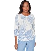Alfred Dunner Women's Monotone Dramatic Floral Tropical Top