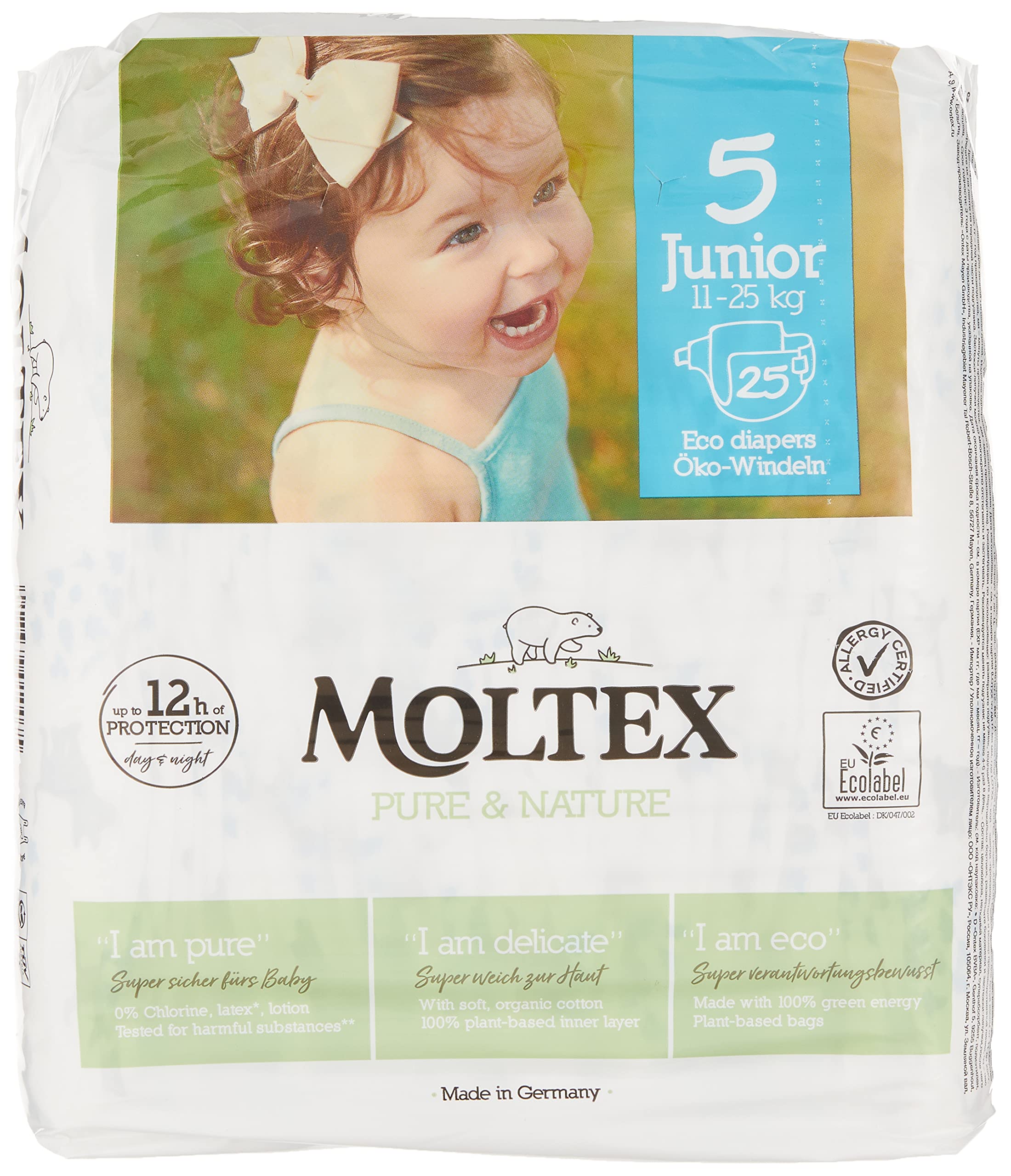 Moltex Pure & Nature Nappies Size 1-6 (Size 5 Junior) White