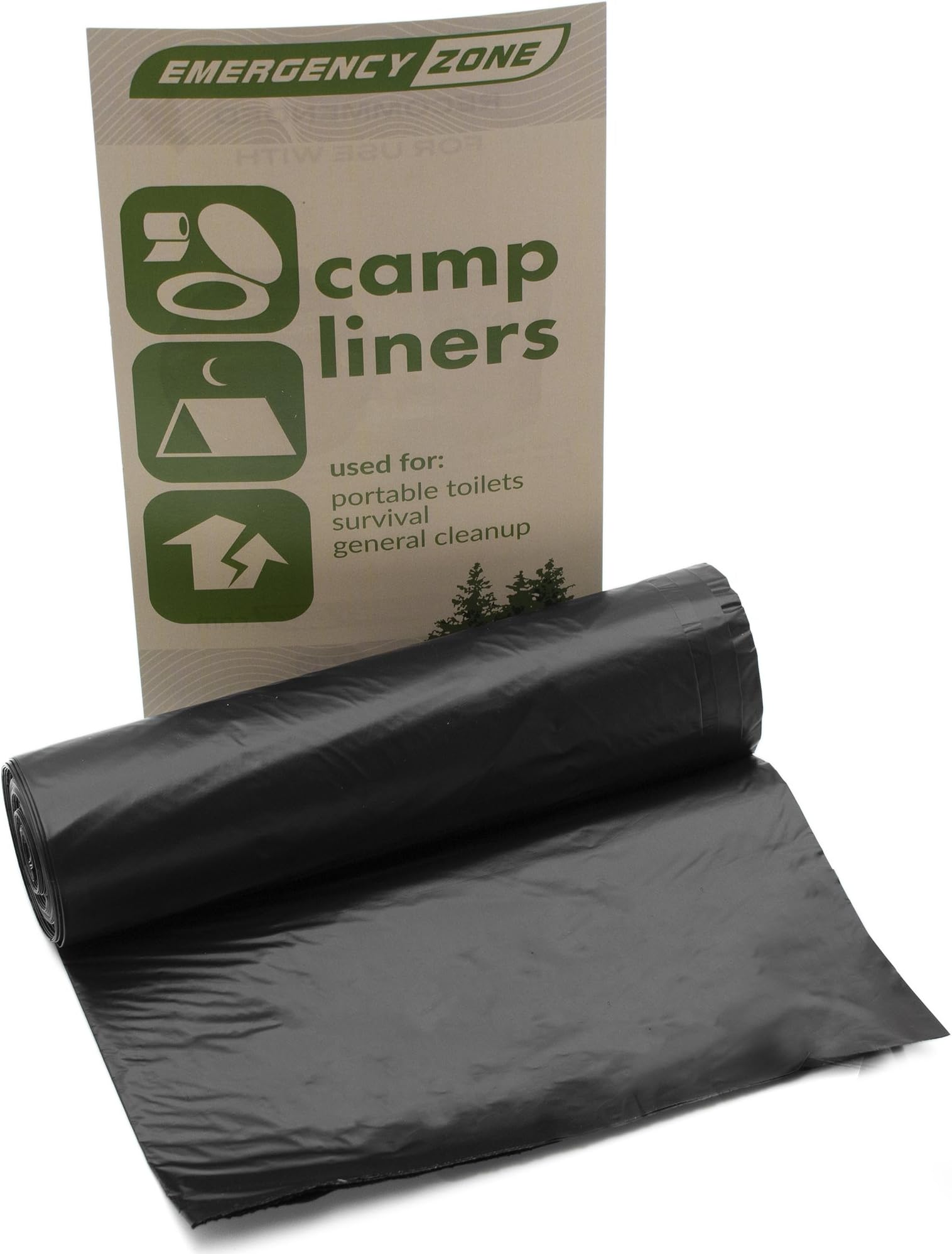 Emergency Zone Plastic Toilet Liner for Sanitation and Portable Toilet Sets. 10 Liners to a Roll. 1 Roll, 5 Rolls, 10 Rolls, and 50 Roll Packs Available