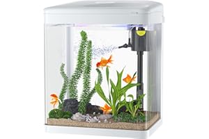 PONDON Betta Fish Tank, 2 Gallon Glass Aquarium, 3 in 1 Fish Tank with Filter and Light, Desktop Small Fish Tank for Betta Fish, Shrimp, Goldfish (White)
