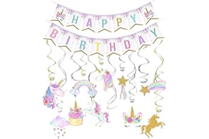 NAMUAI Unicorn Birthday Decorations Unicorn Party Decorations Unicorn Party Supplies Uincorn Party Favors Unicorn Happy Birthday Banner and Unicorn Hanging Swirl for Girls Birthday Party Decorations