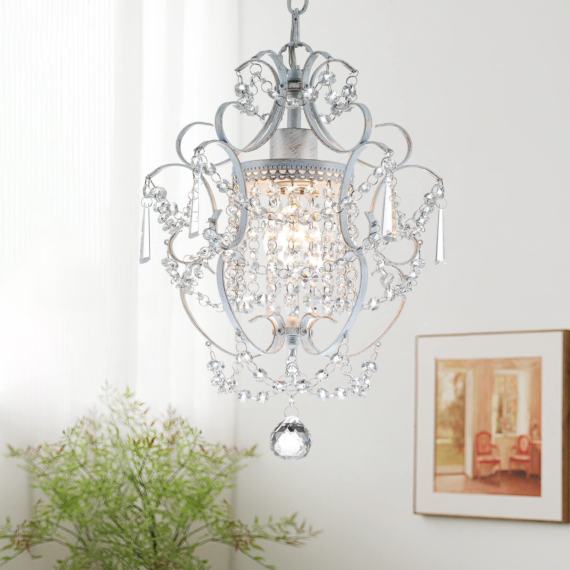 Photo 1 of pasentel Small Crystal Chandelier, 1-Light Small Chandelier Light Fixture, Adjustable Hanging Lighting, Small Chandelier for Bathroom, Entryway, Bedroom, Girls Room, Kitchen Island