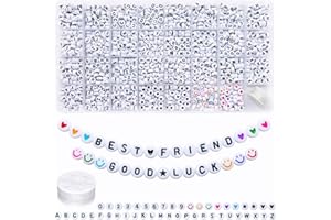 LOOCONI Amaney 1600pcs Acrylic Alpabet Letter Beads,31 Styles,Heart,Number,Star and Smiley Beads,4x7mm for Jewelry Making Bracelets Necklaces Key Chains