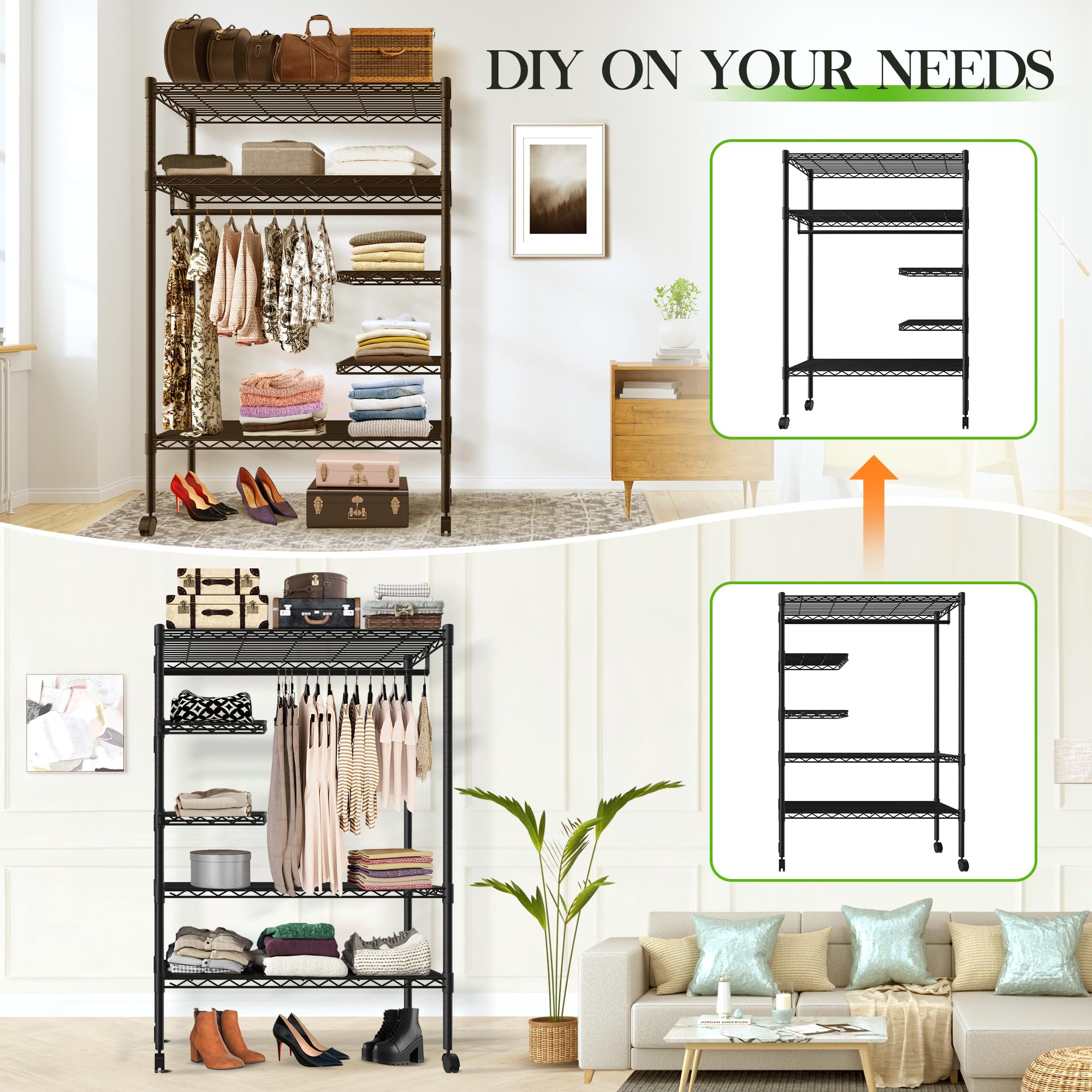 Extra Large Garment Rack Mua Heavy Duty Garment Rack, Free-Standing Rolling Clothes Rack with ...