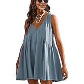 Athlisan Womens Summer Sleeveless Mini Dress Casual Loose V Neck Sundress with Pockets
