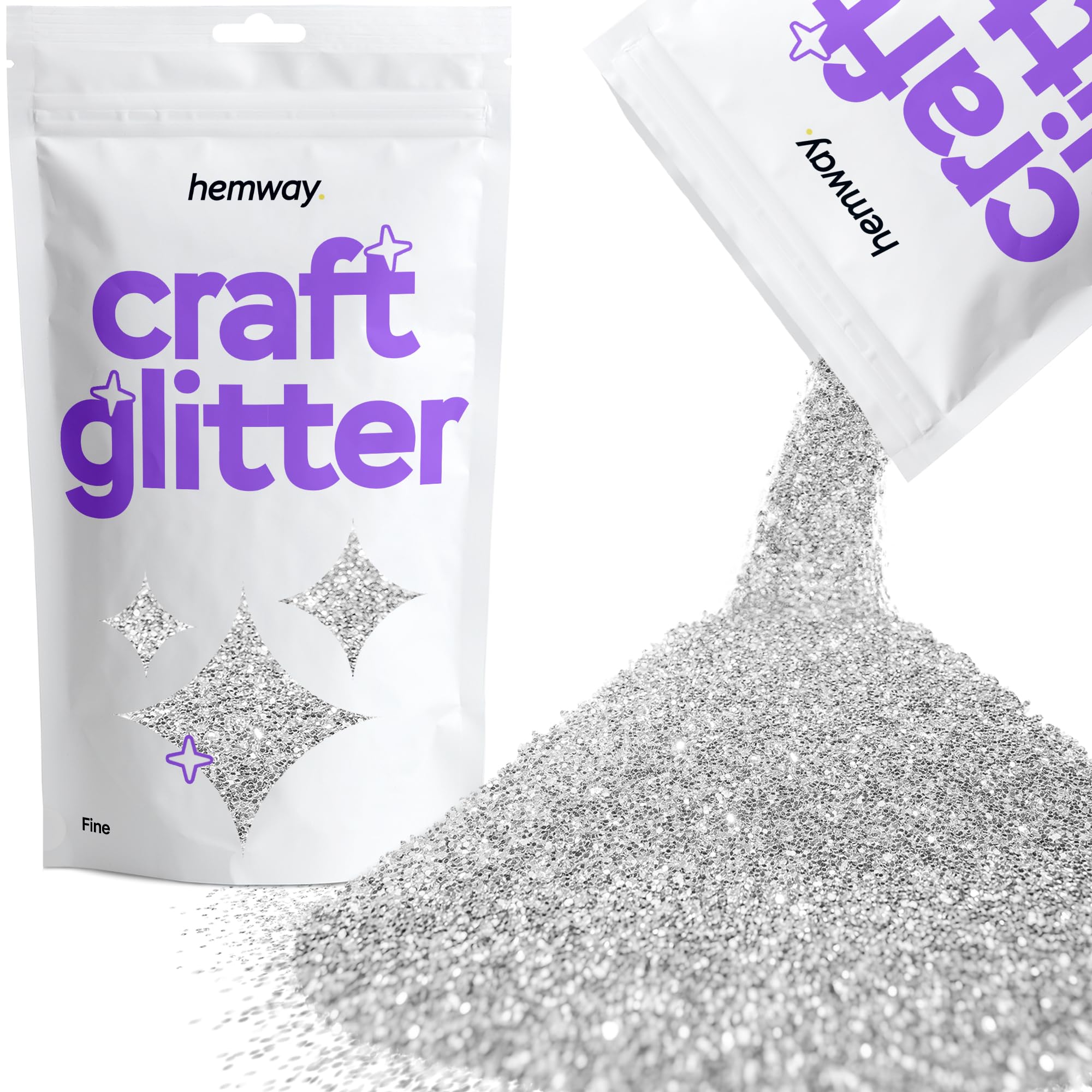 Hemway Craft Glitter Silver 100g Fine Glitter for Crafts, Resin, Cosmetic, Nail, Face, Body, Festival, Tumblers, Art, Candle, Crafting