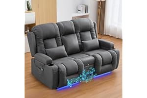 IPKIG 67" Power Reclining Loveseat Sofa, Electric Home Theater Seating with Console/4 Colors Ambient Lighting/Bluetooth Speakers/USB Ports/Built-in Outlets (Dark Grey, Loveseat Recliner)