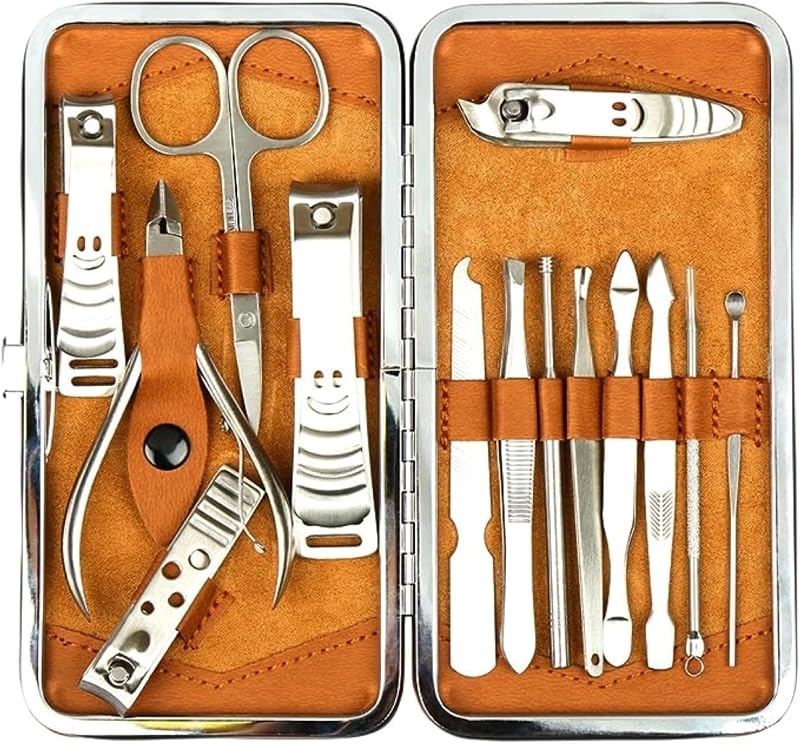 H&S Manicure Set 14 Pc Stainless Steel with Leather Case