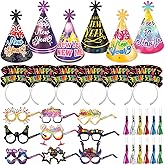 HOWAF New Years Eve Party Supplies -42pcs Happy New Year Cone Hats Fringed Noisemaker Headpieces Paper Eyeglasses for 2026 New Year Eve Party Decoration Favors, 2026 Decorations Kit for Adults