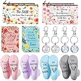 Suhine 16 Pcs Christian Gift Set 4 Pairs Funny Praying Socks 4 Prayers Bible Verse Makeup Bags 4 Inspirational Notepads with 4 Religious Keychain Thank You Gift for Women on Christmas Birthday Day