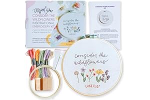 ELLY AND GRACE Elly & Grace Christian Embroidery Kit with Embroidery Hoop, Easy Embroidery Kit for Beginners and Adults, Full Embroidery Hoop Kit with Needles and Thread Included (Wildflowers)