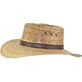 Mexican Palm Leaf Straw Gambler Bolero Sun Hat, Classic Gaucho Cowboy Flex Fit Hat Natural