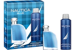 Nautica Blue Giftset 1.6 fl oz EDT + 6 oz Deodorizing Body Spray, Notes of Basil, Jasmine, and Cedarwood, Men's Fragrance, Long Lasting, Everyday Fragrance