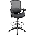 LONGBOSS Drafting Chair Mesh Computer Tall Office Chair, Standing Desk Stool with Lumbar Support Pillow, Height Adjustable Armrest and Adjustable Foot Ring (LBS-2810D, Black)