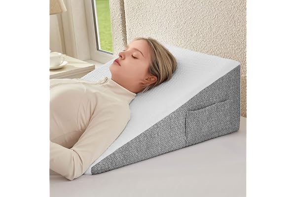 Wedge Pillow for Sleeping, 10 inch Bed Wedge Pillow for Acid Reflux Relief, Sleep Apnea, Snoring, Back Pain Relief, Memory Fo