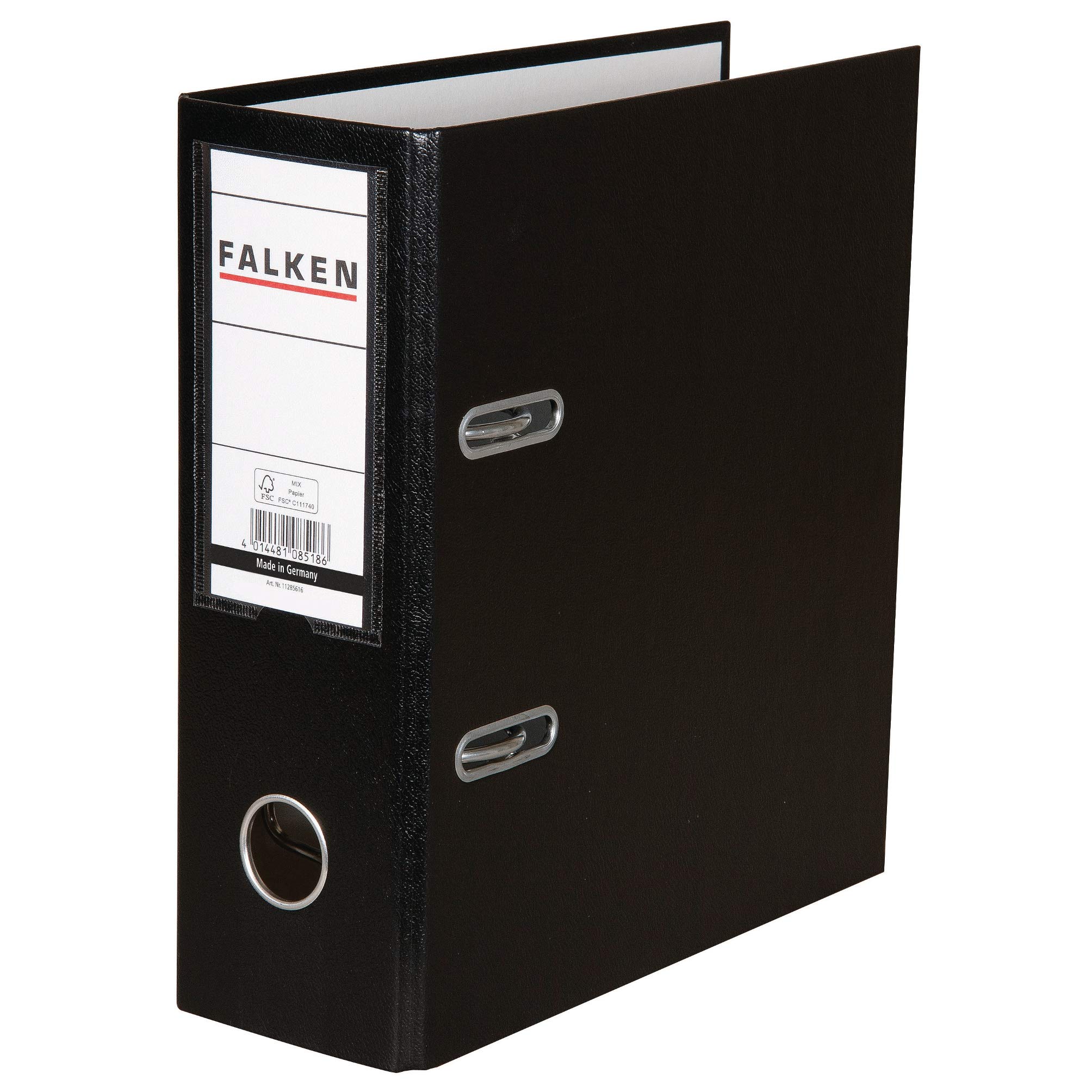 Exacompta - Ref 11285616000F - FALKEN - PP Portrait Lever Arch Files - Suitable for A5 Documents, 80mm Spine, Spine Label, Metal Finger Hole - Black