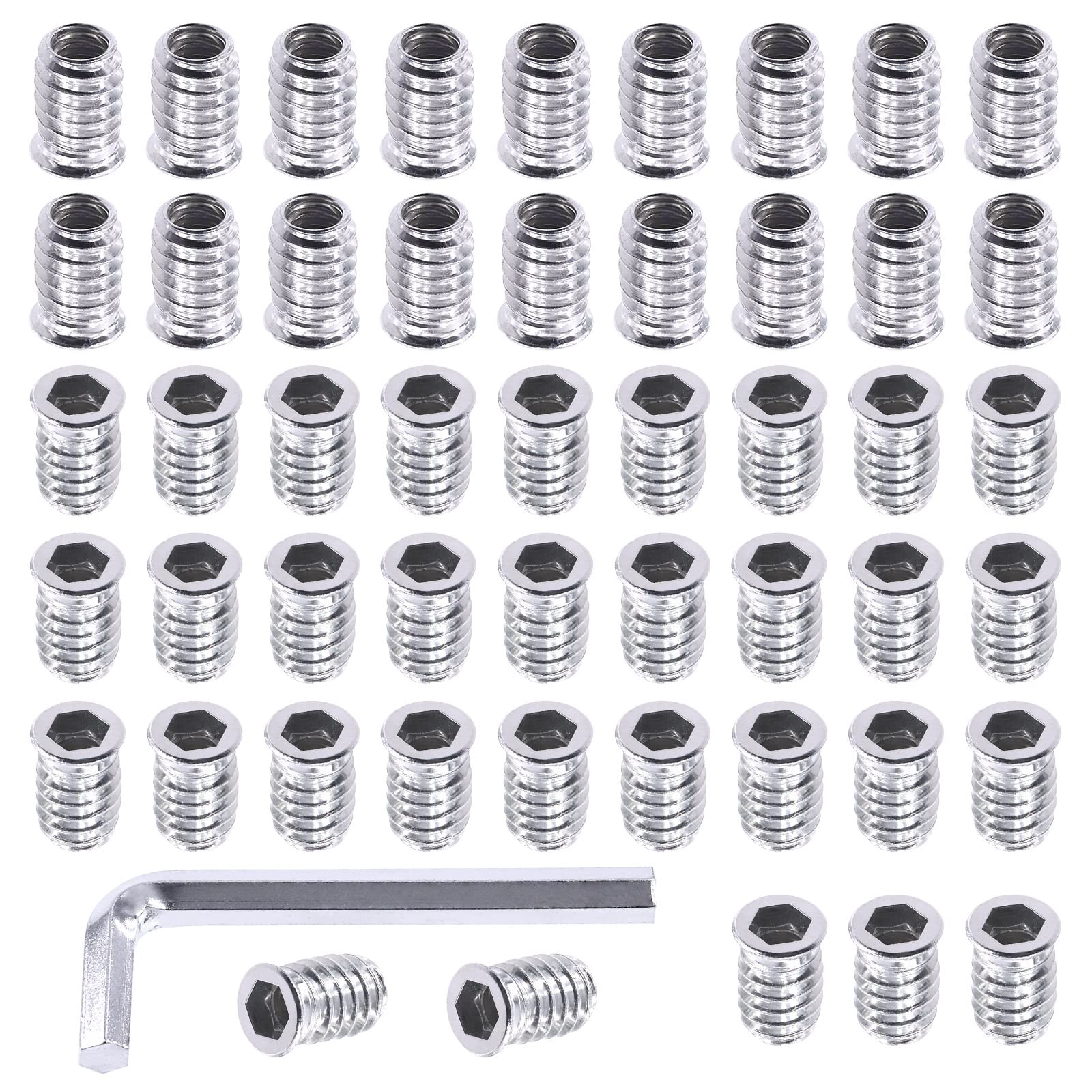Swpeet 50Pcs 5/16" -18 x 20mm White Zinc Plated Carbon Steel Carbon Furniture Screw in Nut Threaded Wood Inserts Threaded Inserts Bolt Fastener Connector Hex Socket (5/16" -18 x 20mm) — image 1