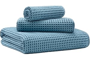 MICROFI New Microfiber Waffle Bath Towels, 3 Pieces, Oversized, Soft, Absorbent, Fast Drying, Lint Free, Includes Bath, Face and Hand Towels