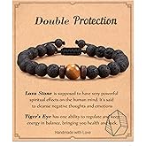 Seyaa Double Protection Natural Stone Bracelet for Men Teen Boys, Tiger Eye Black Onyx 8mm Handmade Bead Bracelet Crystal Bracelet Bring Luck