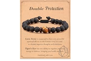 Seyaa Double Protection Natural Stone Bracelet for Men Teen Boys, Tiger Eye Black Onyx 8mm Handmade Bead Bracelet Crystal Bracelet Bring Luck