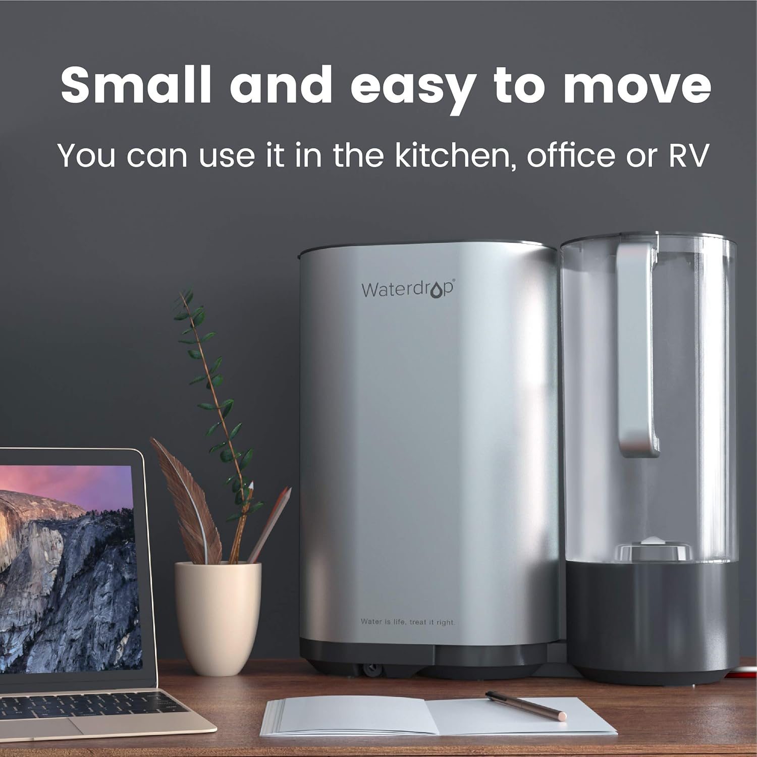 Waterdrop Countertop RO Reverse Osmosis Drinking Water Filtration System with Portable Water Pitcher, 5 Stages All-in-One RO Water Filter, TDS Reduction, Tankless, No Electricity, No Pump, Gray - - 