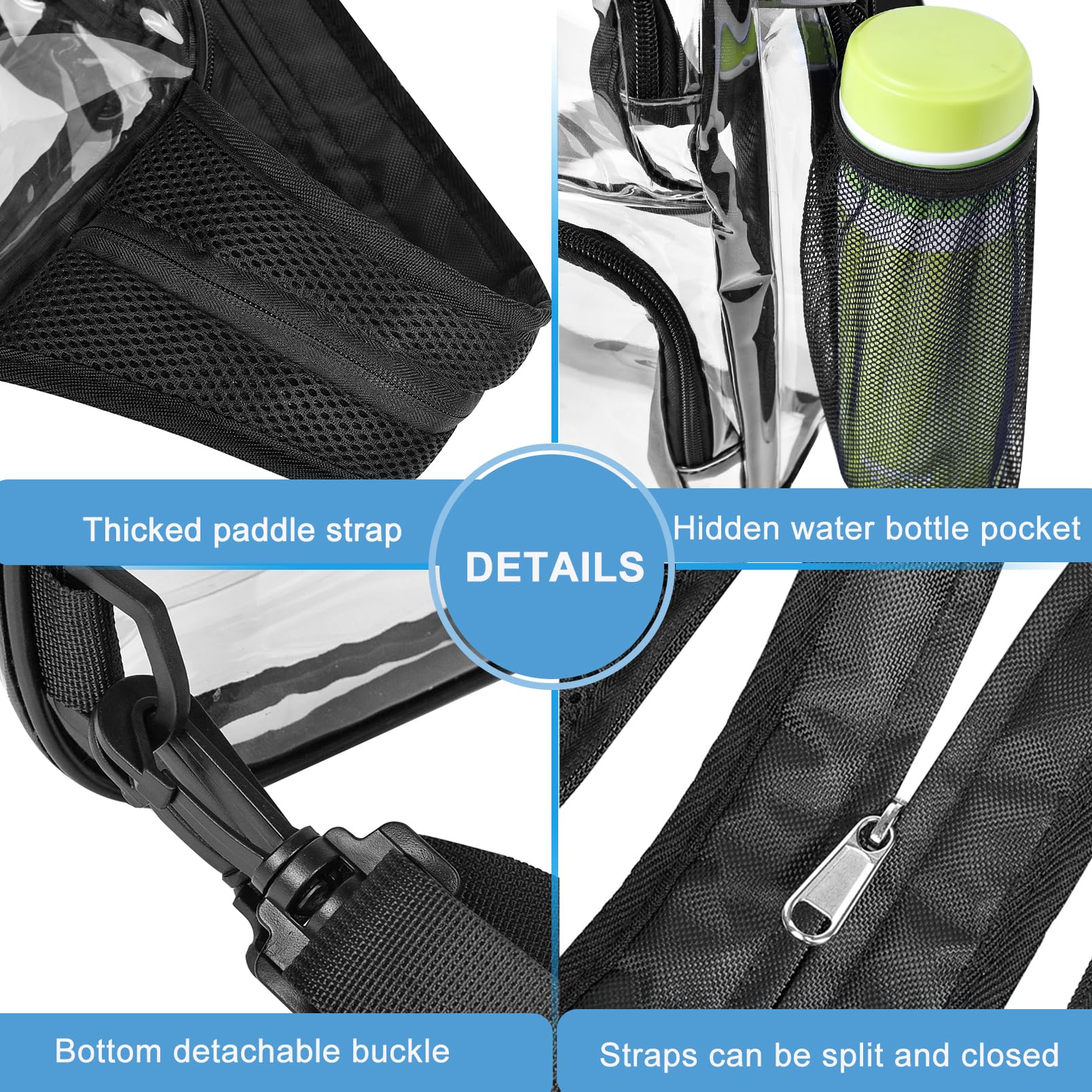 Clear Backpack Stadium Approved with Adjustable Reinforced Straps, 3 in 1 Clear Crossbody Bag for Festivals and Games (Black)