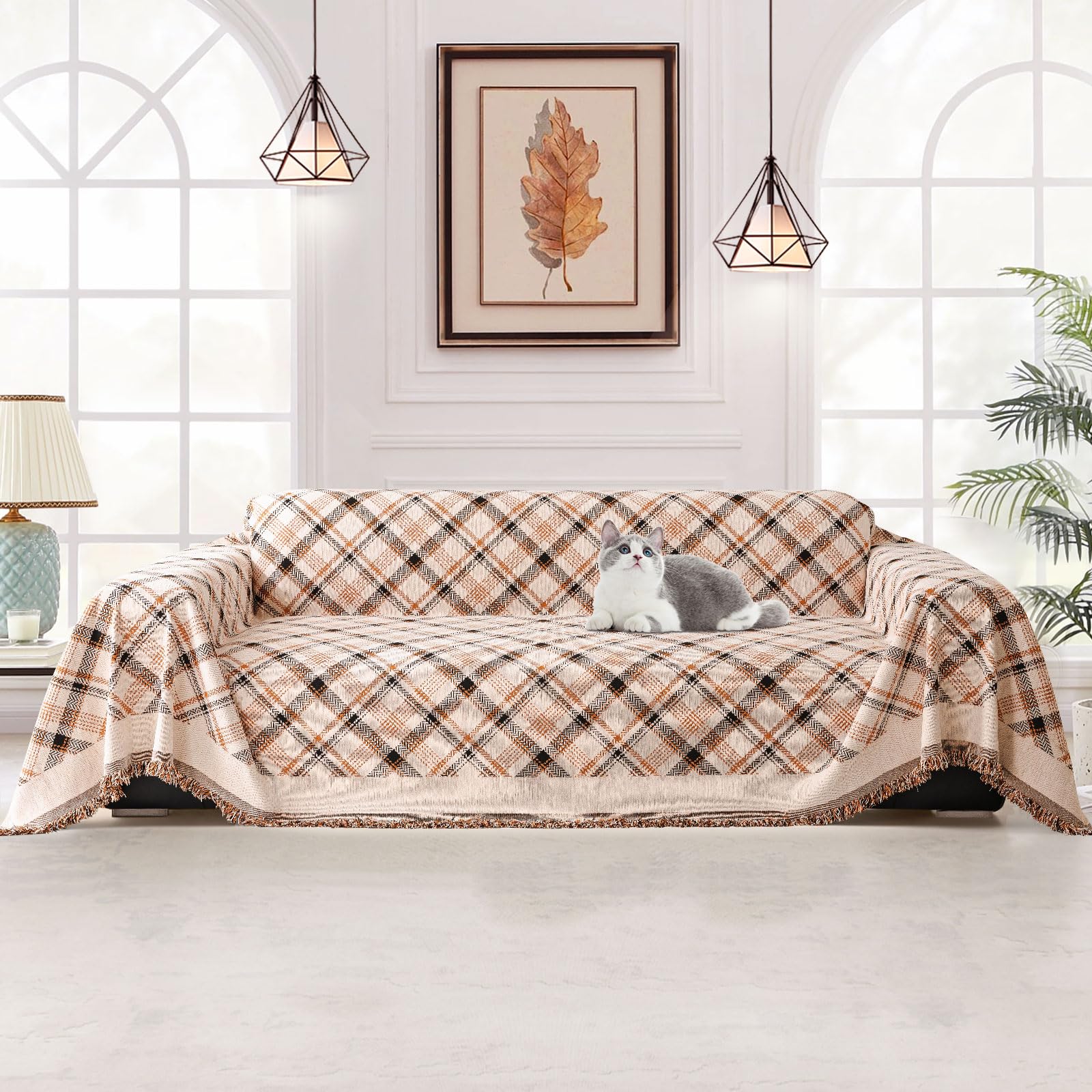 jianyana Sofa Covers Soft Durable Reversible Chenille Sofa Slipcover Couch Covers Modern Plaid Universal Furniture Protector for 1 2 3 4 Seater Sofa Loveseat L-shape Corner Futon Sofas