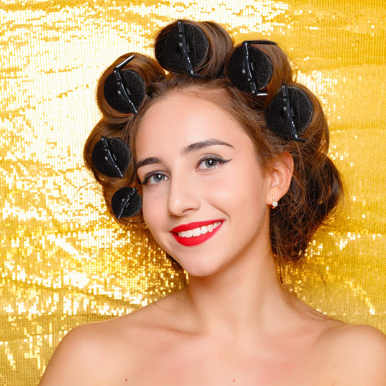 40 Pieces Sponge Hair Rollers Satin Rollers Silk Foam Rollers Women Hair Curlers with Duck Teeth Clips for Hairdressing Styling(Multi-size,Black)