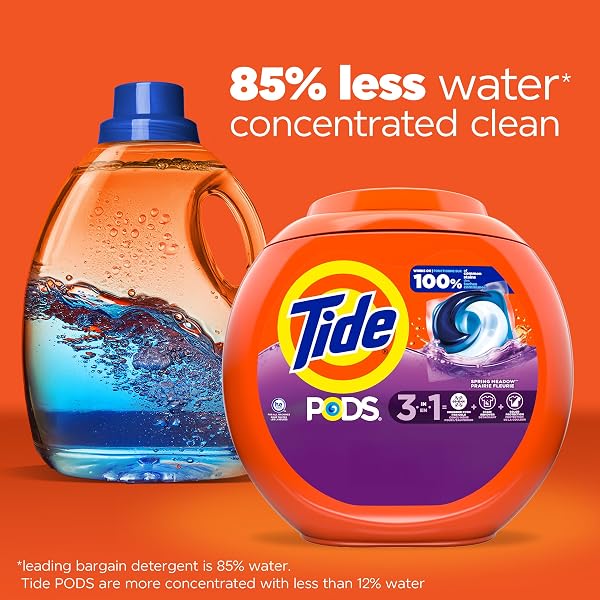 TIDE PODS LIQUID LAUNDRY DETERGENT SOAP PACS, HE COMPATIBLE, POWERFUL 3-IN-1 CLEAN IN ONE STEP, BUILT IN STAIN REMOVERS, SPRING MEADOW SCENT, 76 COUNT