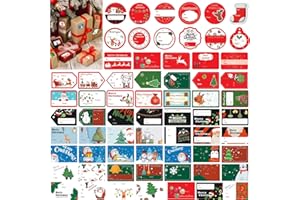 Hifunwu 198 PCS Christmas Tags Sticker Self Adhesive, Xmas Name Tag Stickers Santa Snowmen Xmas Tree Deer Design for Festival Presents Wrapping Label Party Favors