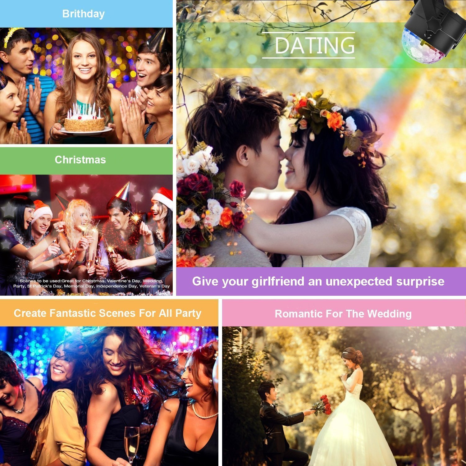 [Upgraded]DJ light Sound Activated Party Lights Disco Ball, Renoliss Strobe Club lights Effect Magic Mini Led Stage Lights For Christmas Home KTV Xmas Wedding Show Pub - RGB 3W 7Color