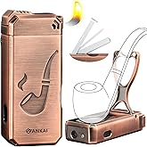 FANKAI Pipe Lighter, Built-in Stand, 3 in 1 Cleaner Tools, Refillable Butane, Gas Window with Angled Soft Flame, Pipe Gift Butane not Included