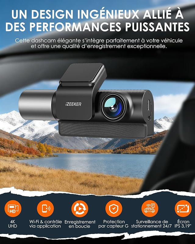 Dashcam Voiture 3 Canaux 4K avec SD 32 G, WiFi 6 Caméra Embarquée