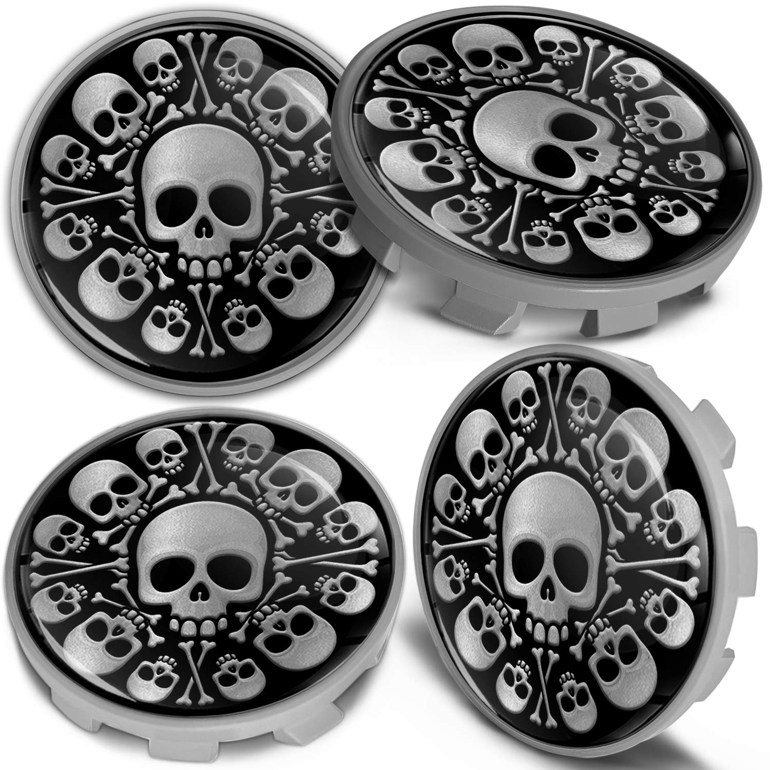 Biomar Labs 4 x 68mm Wheel Centre Alloy Hub Center Caps Compatible with BMW 36136783536 Hubcaps (Silver Skull CBS 2)