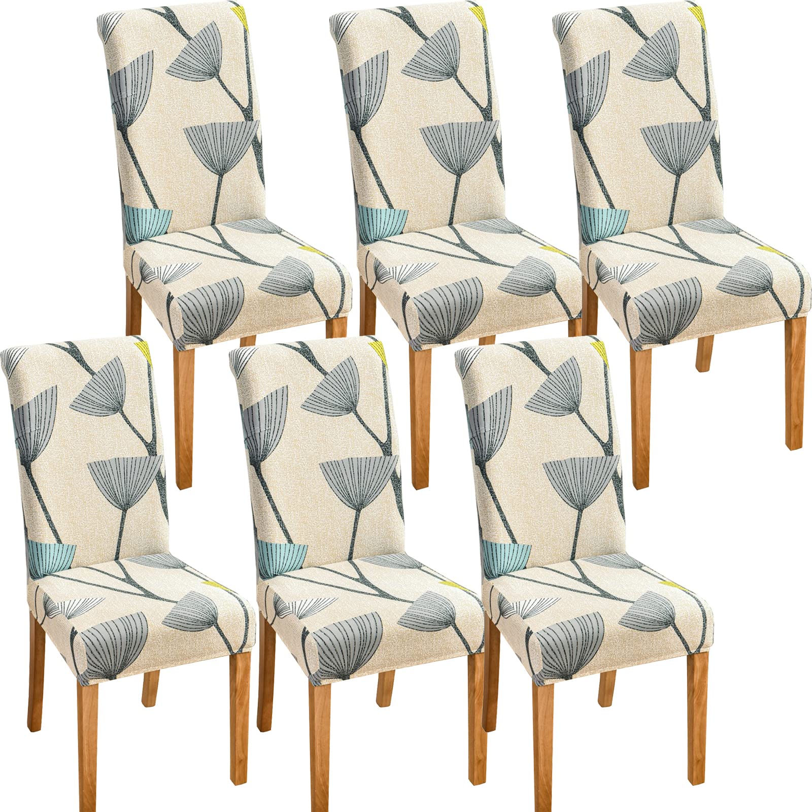 TEERFU 6 x Removable Stretch Spandex Dining Chair Slipcovers Protector, Super Fit Banquet Chair Seat Cover for Hotel and Wedding Ceremony, Washable