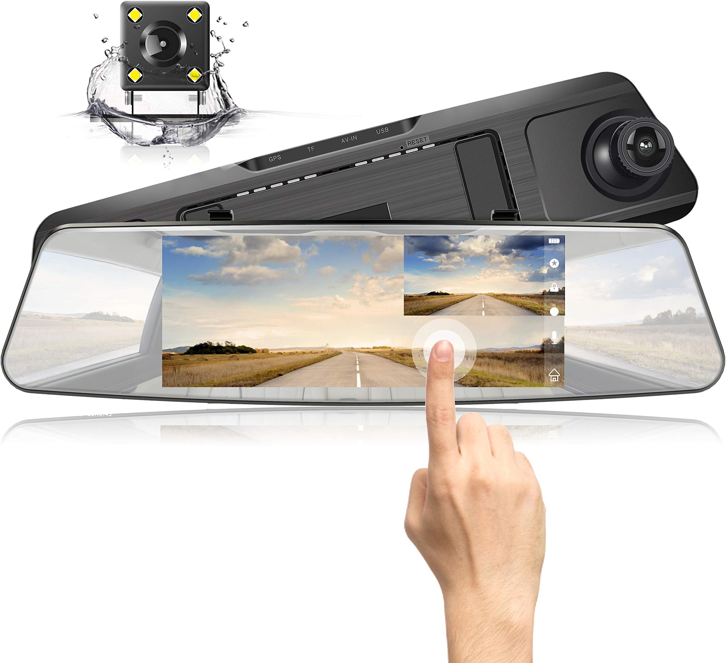 Jeemak Mirror Dash Cam Cars 1080P Full HD 7" Touch Screen Backup Camera Front Rear View Dual Lens Waterproof Reverse Camera
