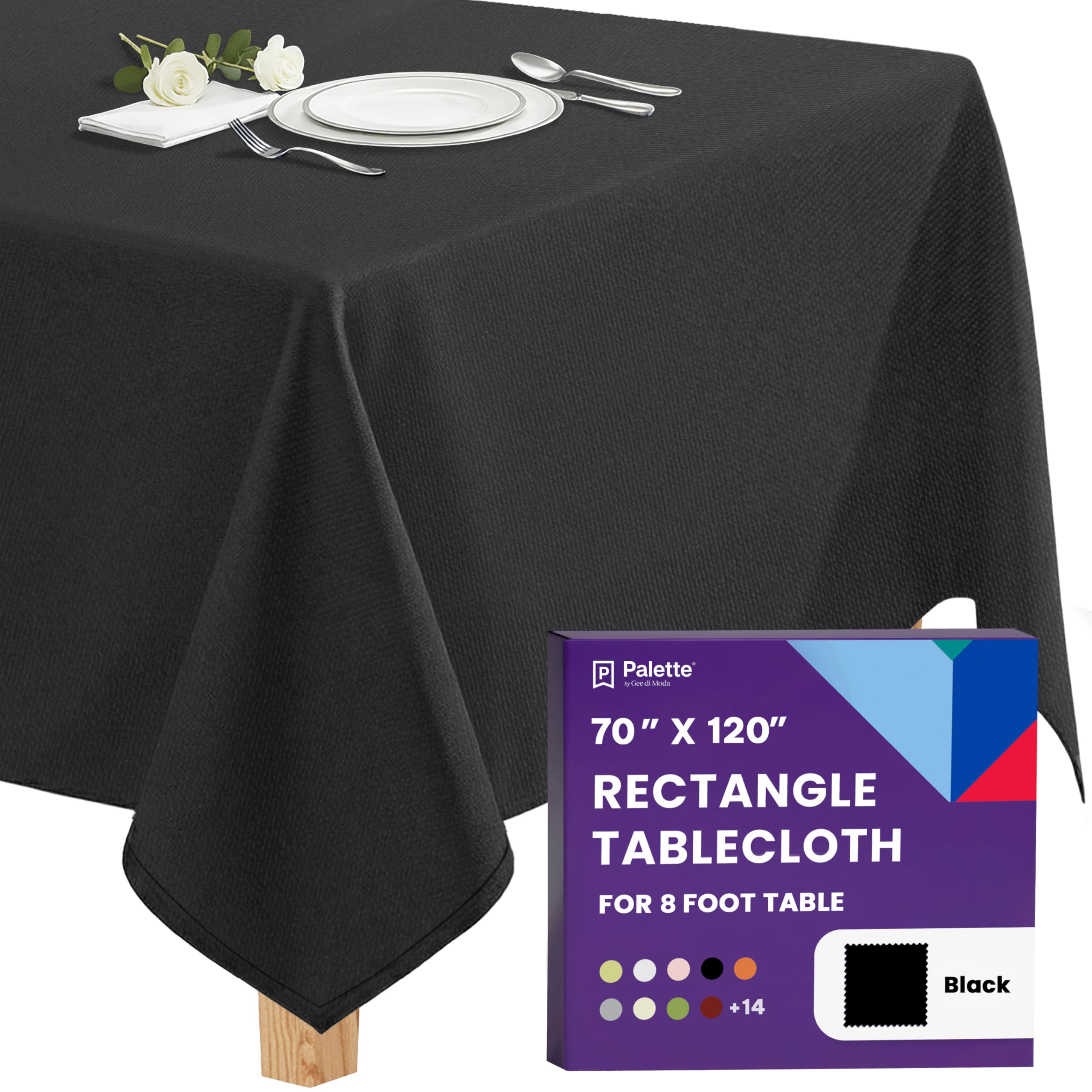 Gee Di Moda Rectangle Tablecloth - 70 x 120 Inch Black Table Cloth for 6 or 8 Foot Rectangular Table - Heavy Duty Washable Fabric - For Buffet, Holiday Party, Dinner, Wedding & Baby Shower