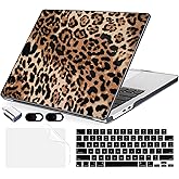 MecBevia Compatible with MacBook Air 13 inch Case, M4 A3240/M3 A3113/M2 A2681 (Released 2025 to 2022), Hard Shell, Keyboard Cover, Screen Protector, Webcam Cover & Type-C Adapter, Leopard Print