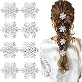 8Pcs Snowflake Hair Clips Rhinestone Sparkly Hair Barrettes Glitter Metal Hair Clips Alligator Clips Silver Hair Accessories for Winter Christmas Wedding Party