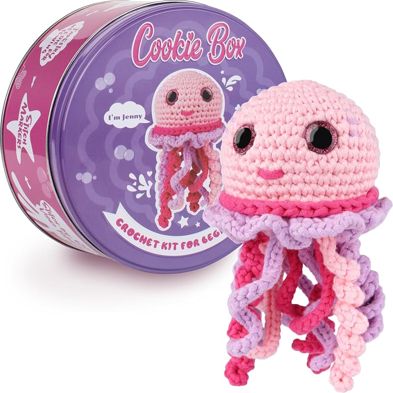 Cookie Box Original Crochet Kit for Beginners Jellyfish Jenny Amigurumi Gift Set