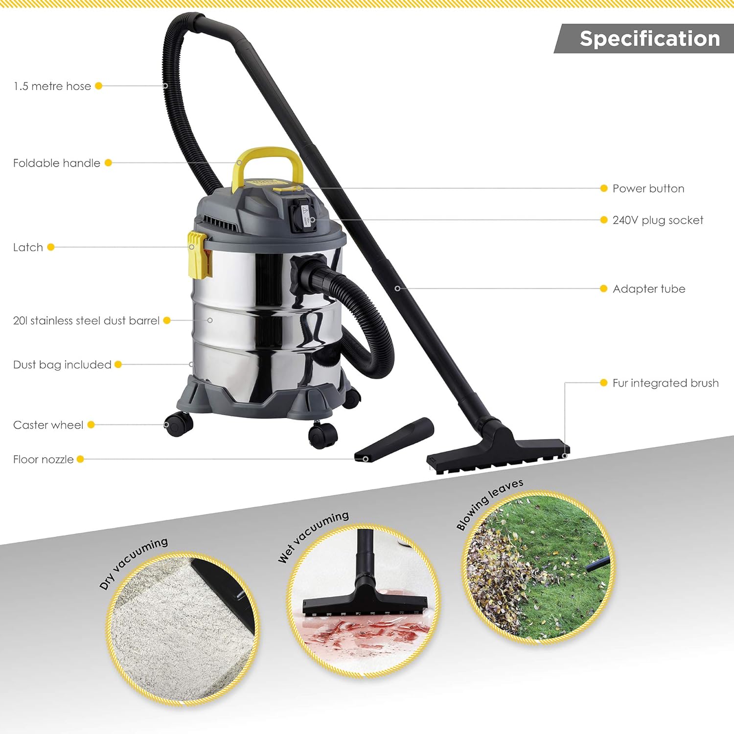 Super Saturday Work Expert Bagless Wet And Dry Vacuum Cleaner With 240V